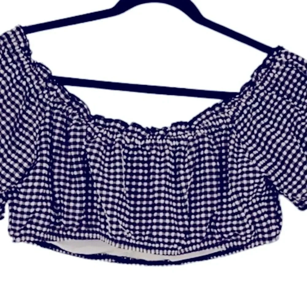 Kate Spade Black White Off-The-Shoulder Check-Print Bikini Top Size S swimsuit